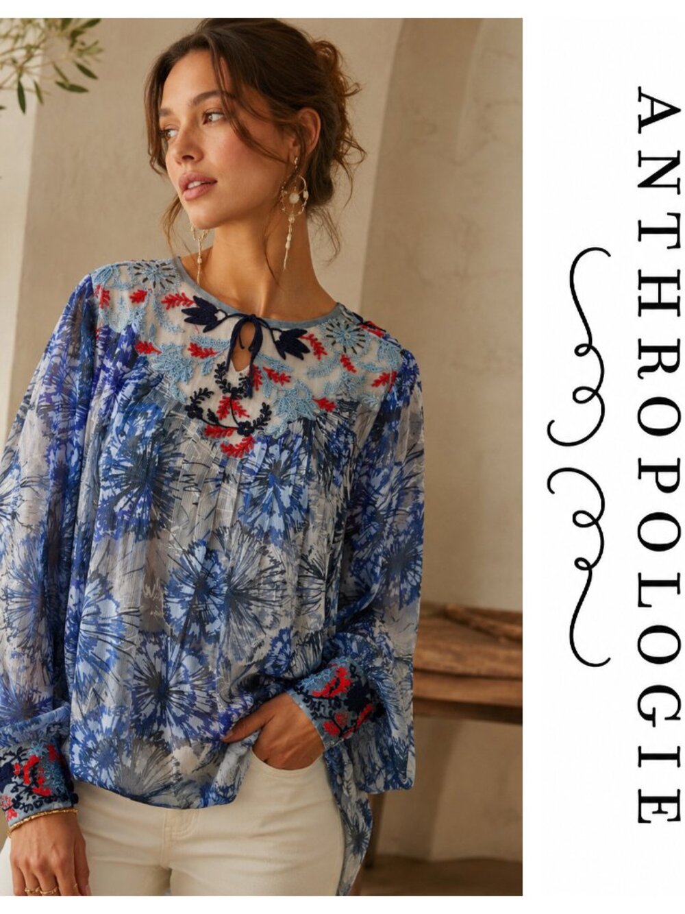 Anthropologie Not So Serious by Pallavi Amirah Embroidered Blouse Top L NWT $158
